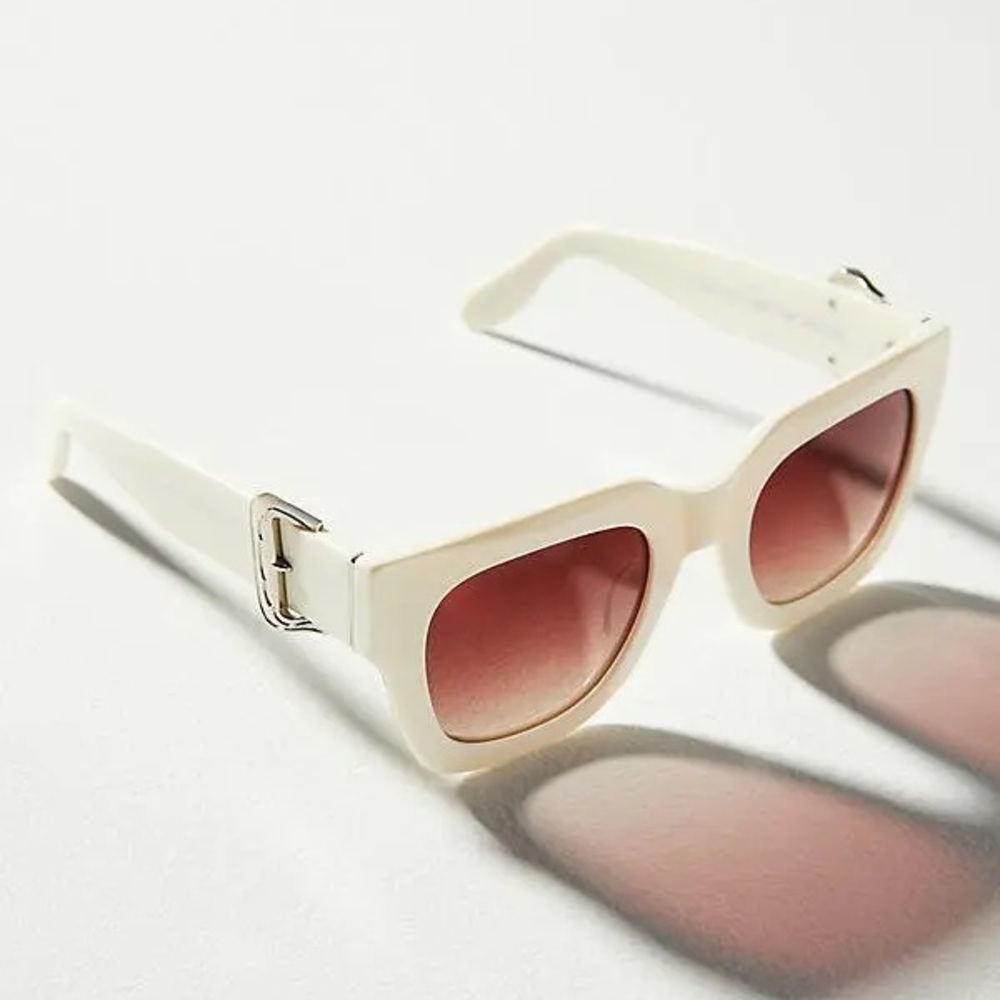 Anthropologie X ISEA Jolene Western Buckle Chic White Sunglasses New